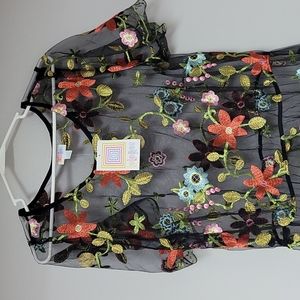 LuLaRoe NWT Deanne Sheer Embroidered Dress size 2XL